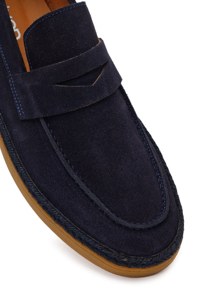 Erkek Lacivert Süet Deri Loafer