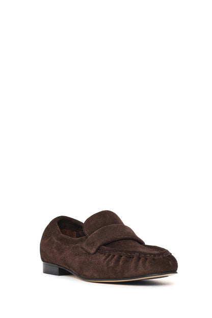 Kadın Kahverengi Süet Deri Maskülen Loafer