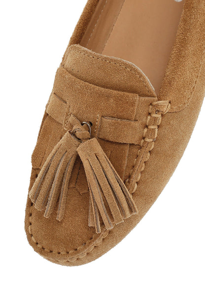 Kadın Camel Püsküllü Süet Deri Loafer