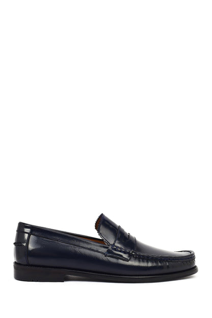 Erkek Lacivert Deri Klasik Loafer