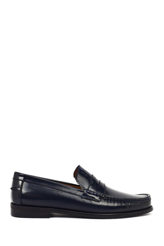 Erkek Lacivert Deri Klasik Loafer