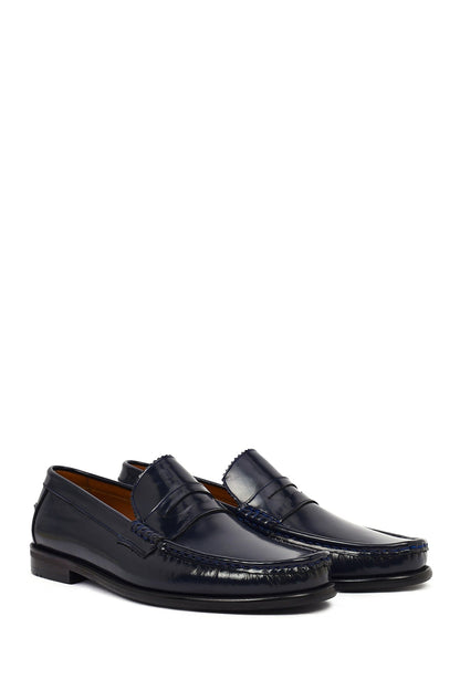 Erkek Lacivert Deri Klasik Loafer