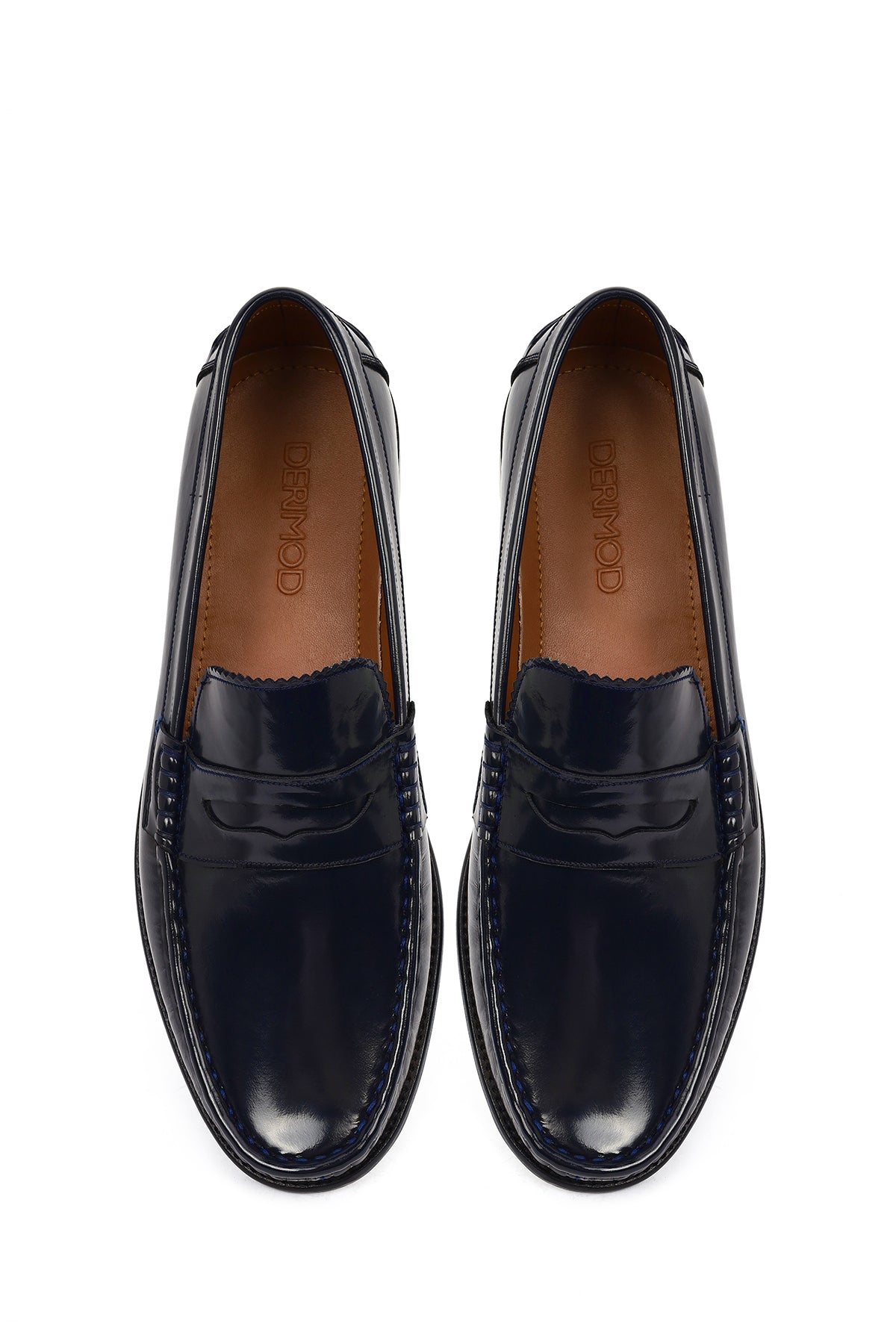 Erkek Lacivert Deri Klasik Loafer