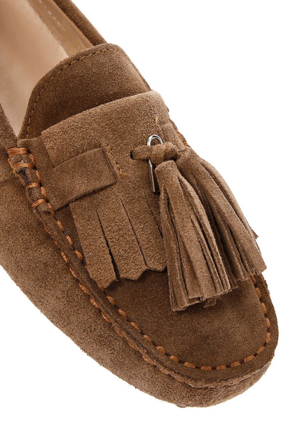 Kadın Taba Püsküllü Süet Deri Loafer
