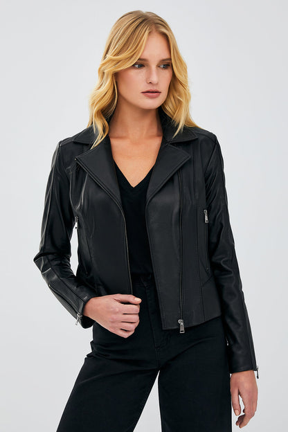 Kiara Kadın Siyah Slim-fit Biker Deri Ceket