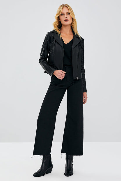 Kiara Kadın Siyah Slim-fit Biker Deri Ceket