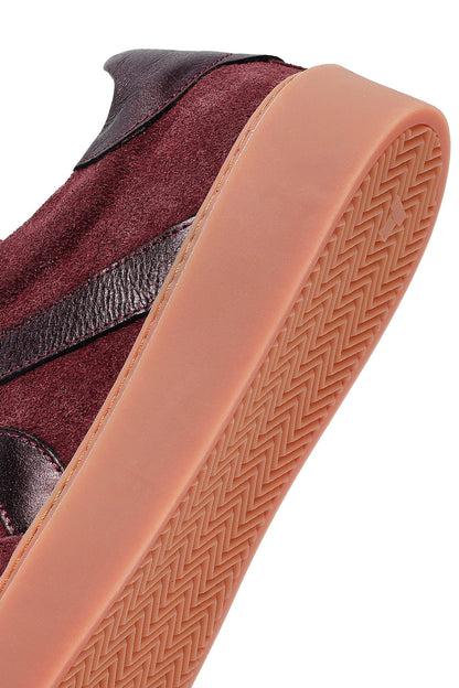 Kadın Bordo Bağcıklı Süet Deri Sneaker