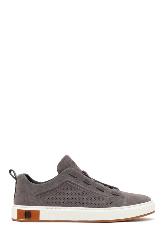 Erkek Gri Bağcıklı Süet Deri Sneaker