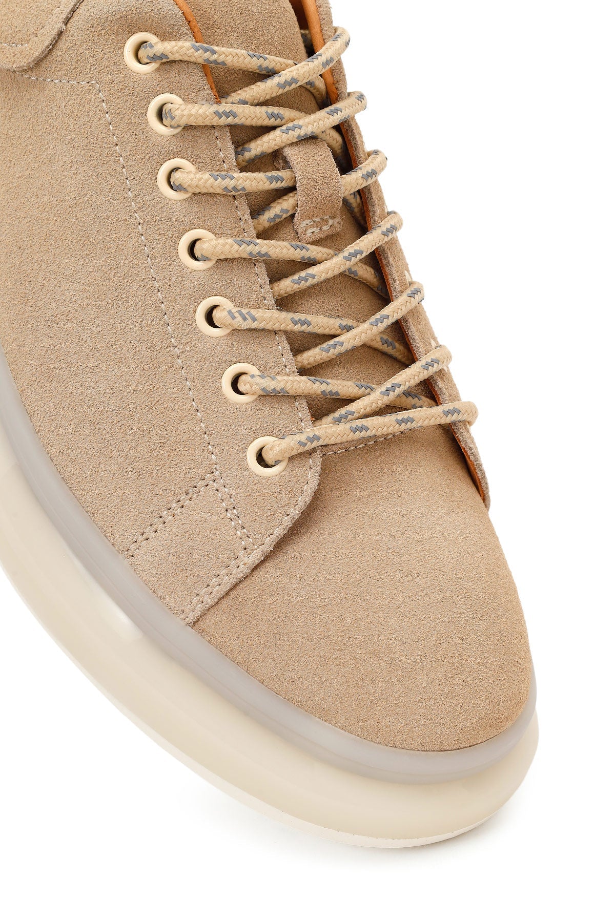 Erkek Bej Bağcıklı Kalın Tabanlı Süet Deri Sneaker