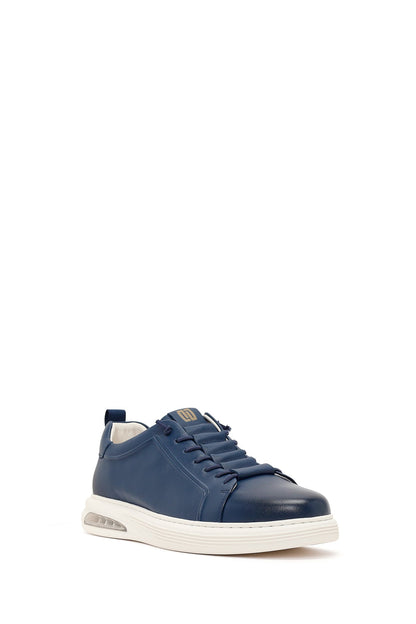 Erkek Lacivert Bağcıklı Deri Sneaker