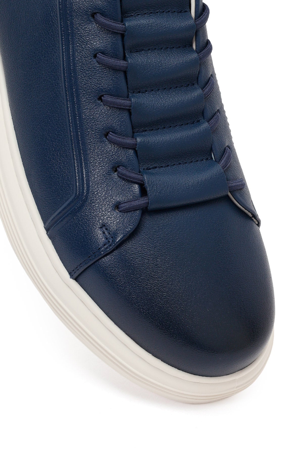Erkek Lacivert Bağcıklı Deri Sneaker