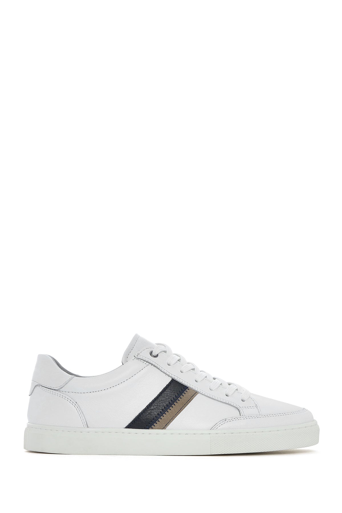 Erkek Beyaz Bağcıklı Deri Sneaker