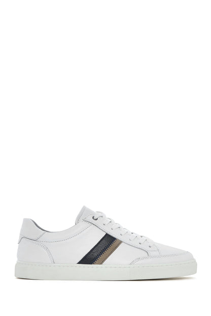 Erkek Beyaz Bağcıklı Deri Sneaker