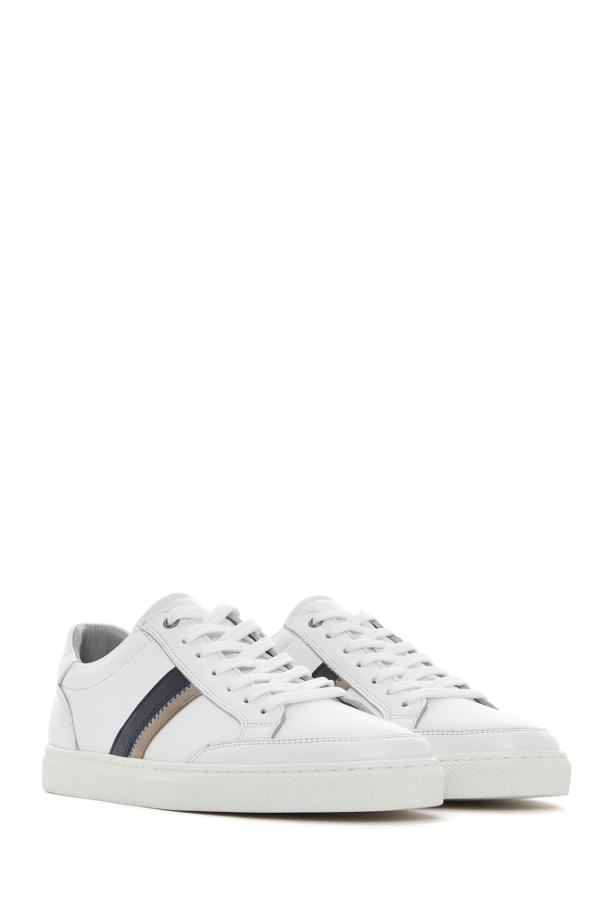 Erkek Beyaz Bağcıklı Deri Sneaker