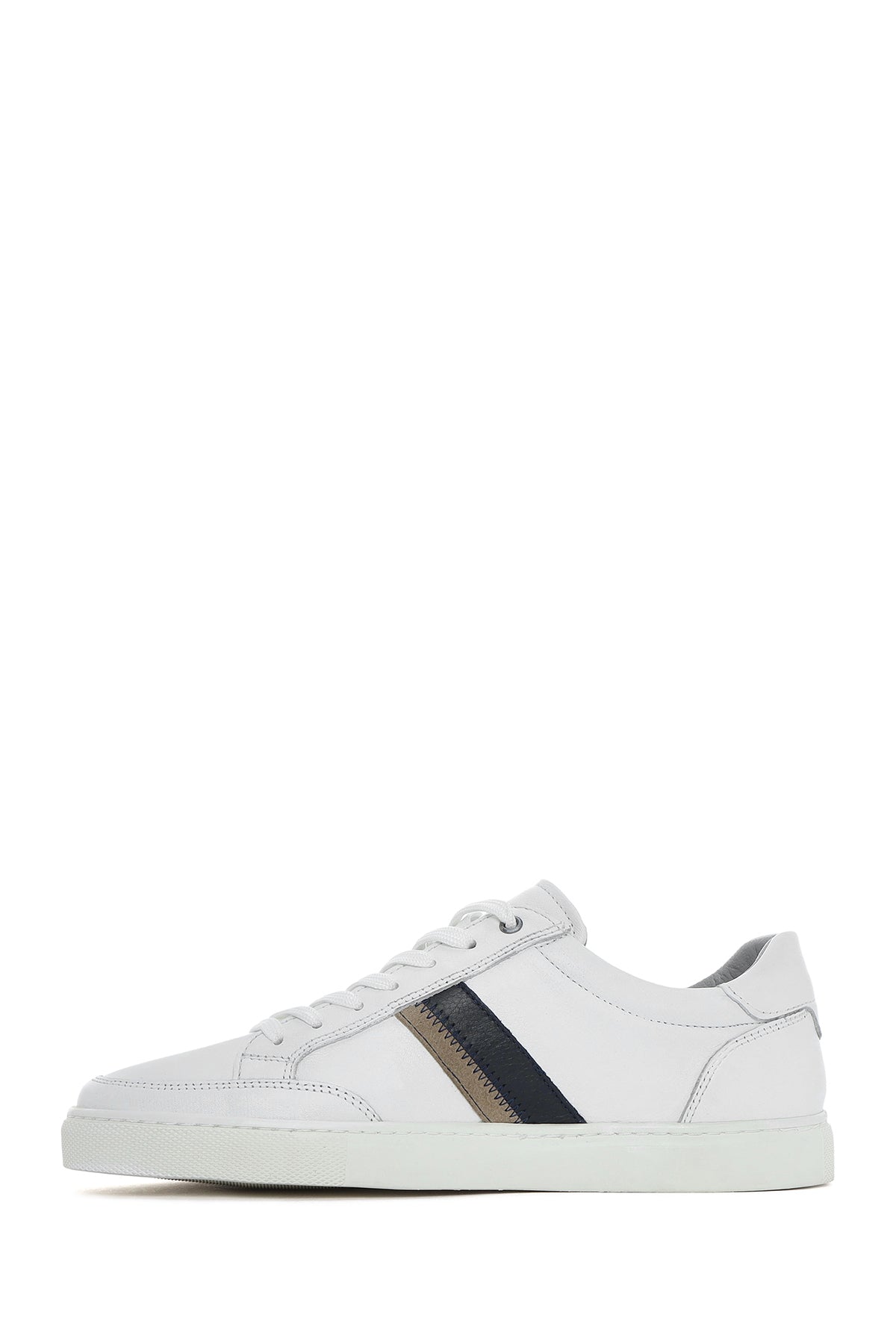 Erkek Beyaz Bağcıklı Deri Sneaker