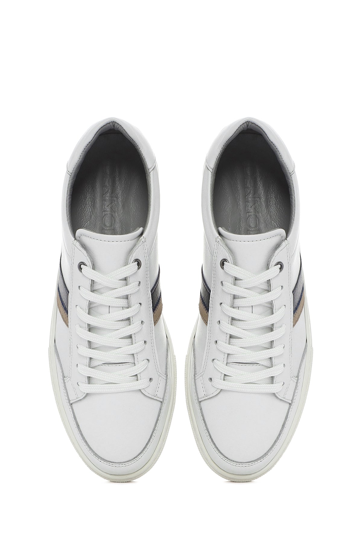 Erkek Beyaz Bağcıklı Deri Sneaker