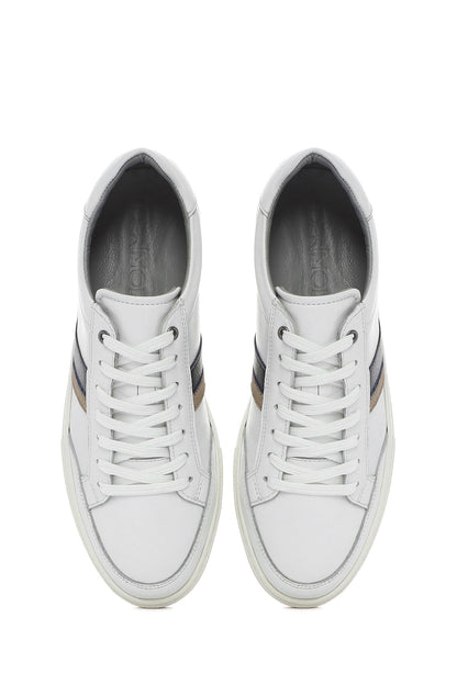 Erkek Beyaz Bağcıklı Deri Sneaker