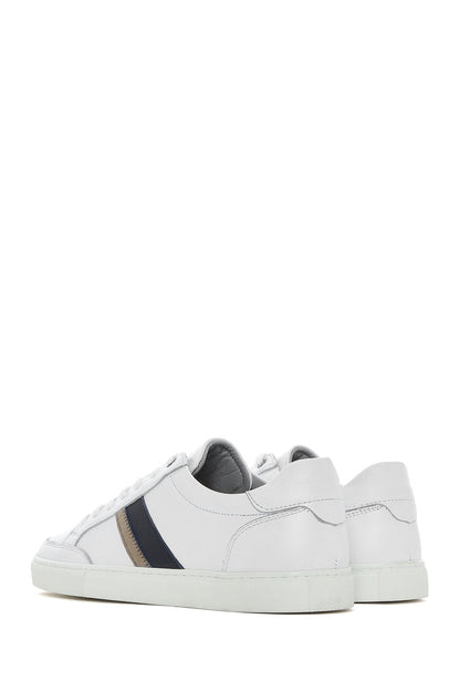 Erkek Beyaz Bağcıklı Deri Sneaker
