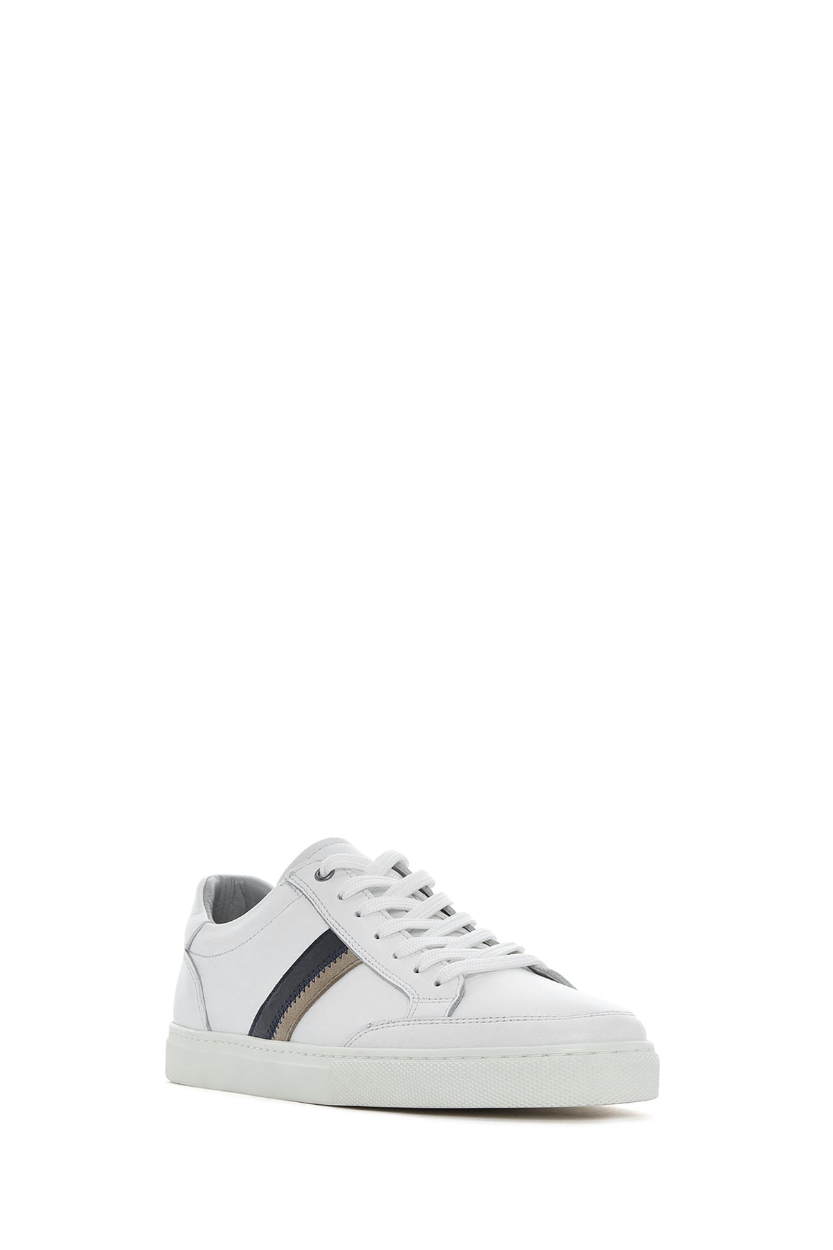 Erkek Beyaz Bağcıklı Deri Sneaker