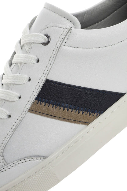 Erkek Beyaz Bağcıklı Deri Sneaker