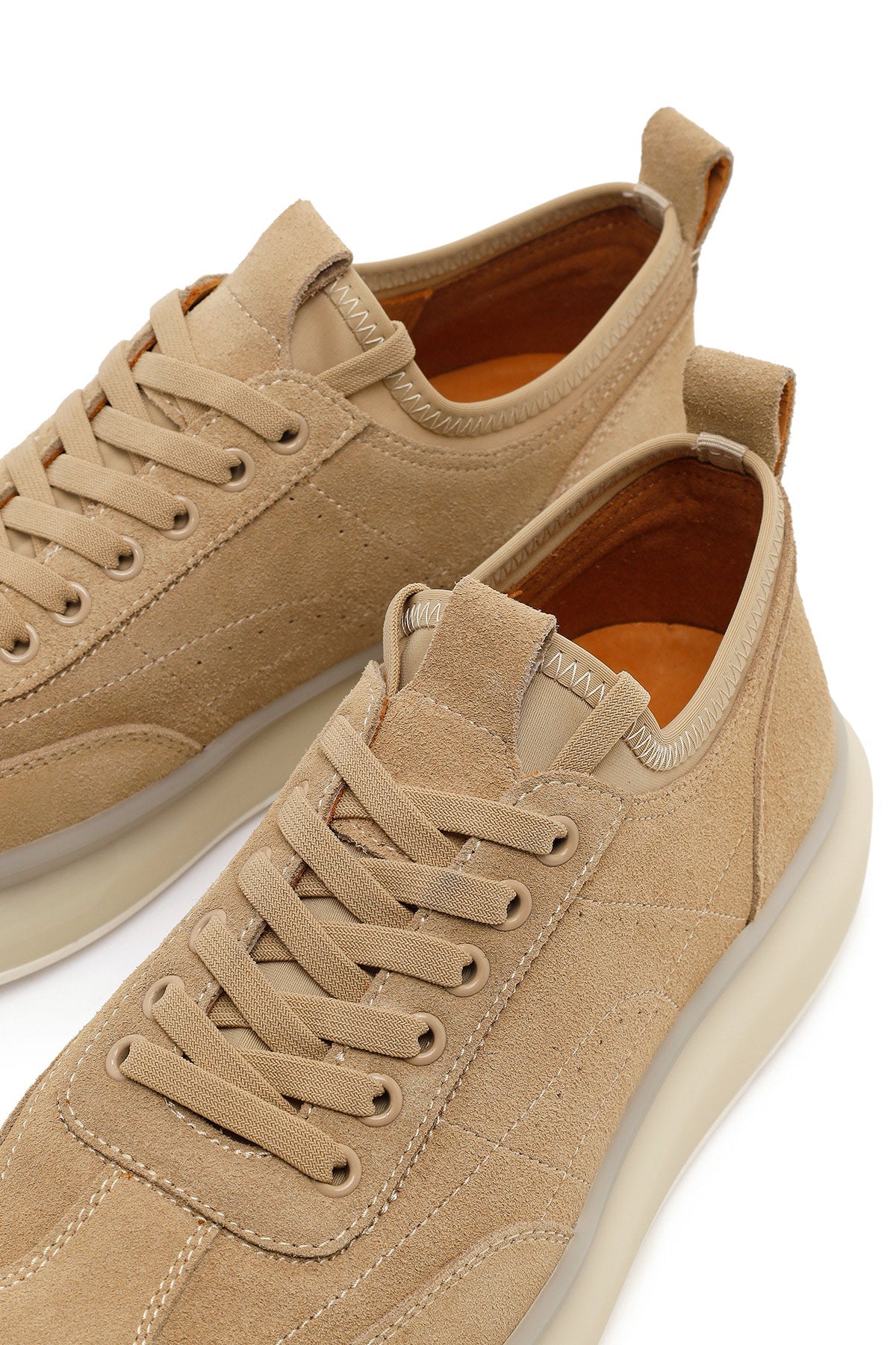 Erkek Bej Bağcıklı Kalın Tabanlı Süet Deri Sneaker