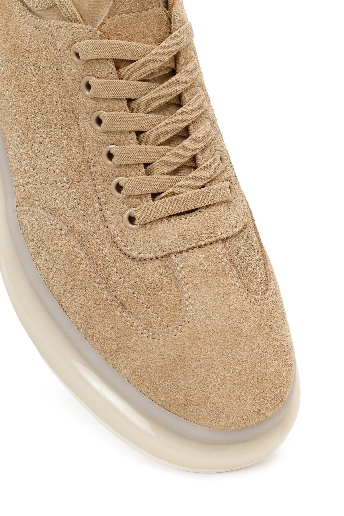 Erkek Bej Bağcıklı Kalın Tabanlı Süet Deri Sneaker