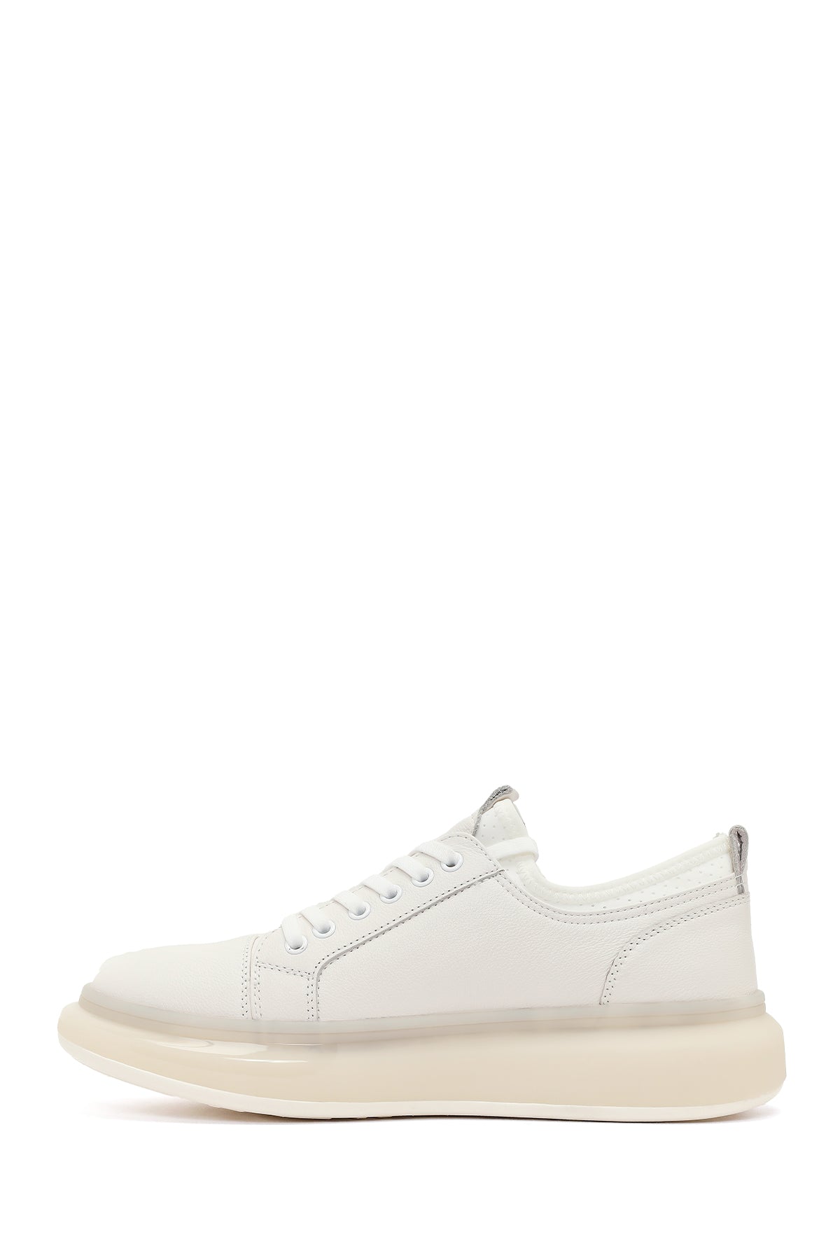 Erkek Beyaz Bağcıklı Kalın Tabanlı Deri Sneaker