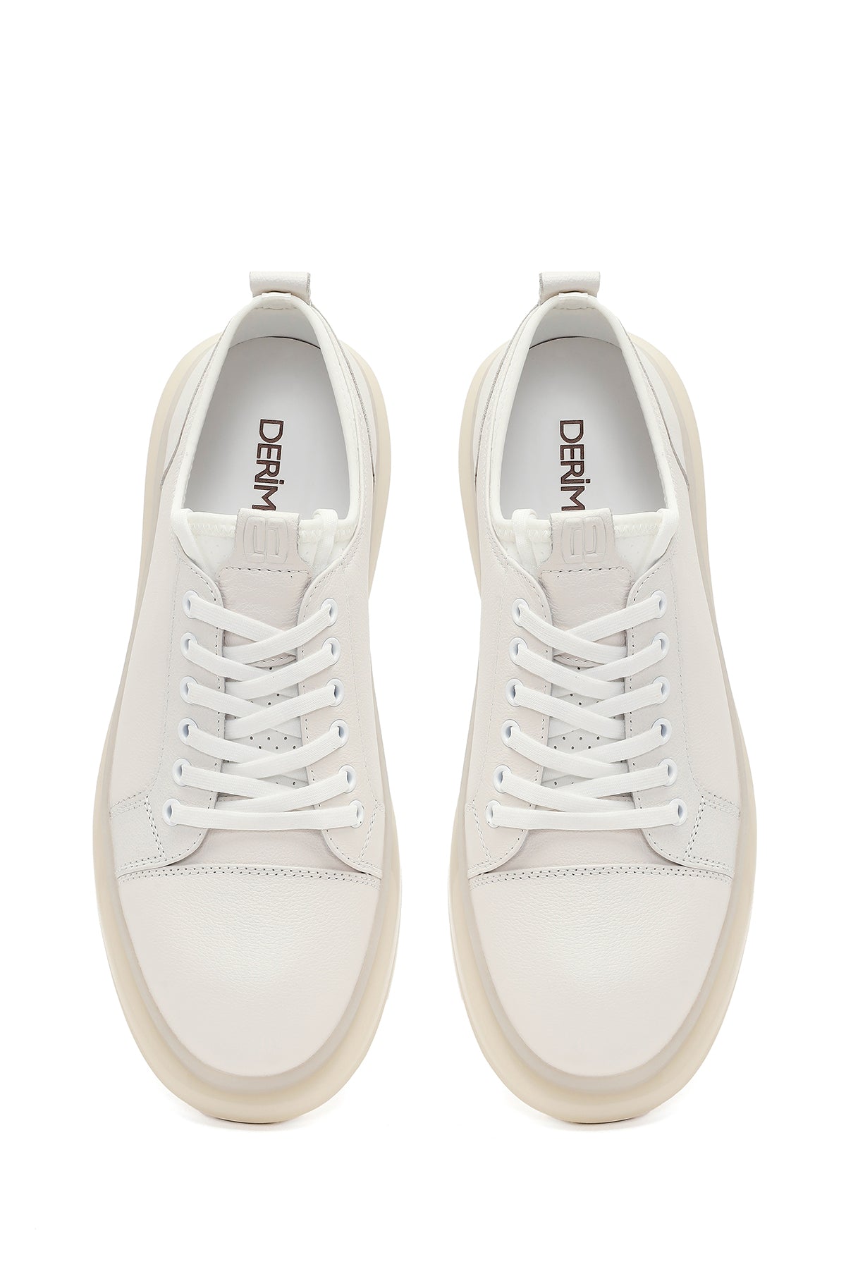 Erkek Beyaz Bağcıklı Kalın Tabanlı Deri Sneaker