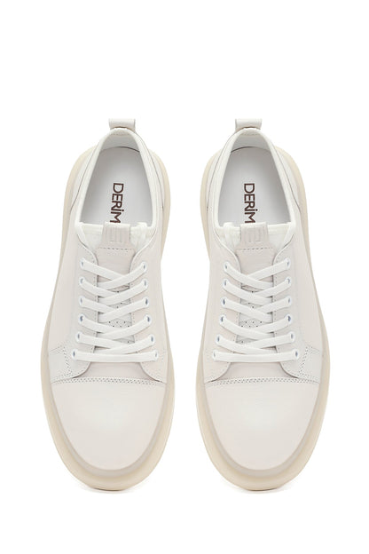 Erkek Beyaz Bağcıklı Kalın Tabanlı Deri Sneaker