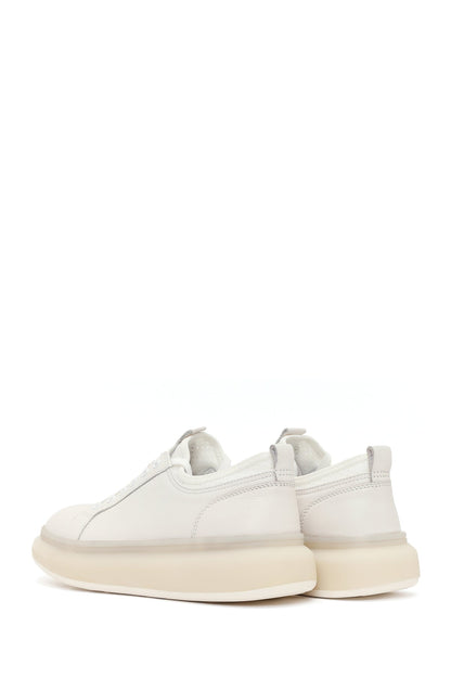 Erkek Beyaz Bağcıklı Kalın Tabanlı Deri Sneaker