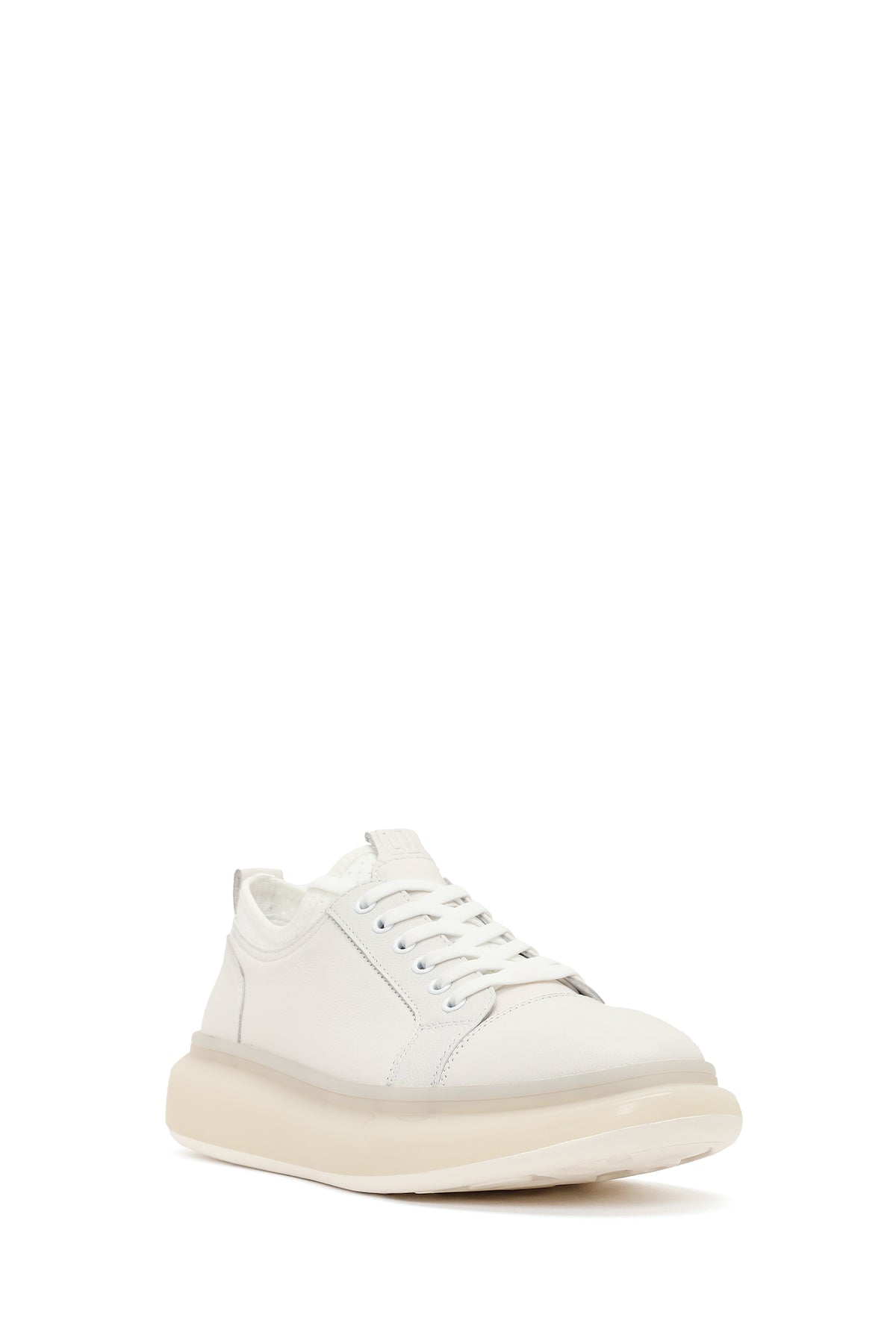 Erkek Beyaz Bağcıklı Kalın Tabanlı Deri Sneaker