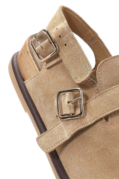 Kadın Camel Arkadan Bağlamalı Süet Deri Sandalet