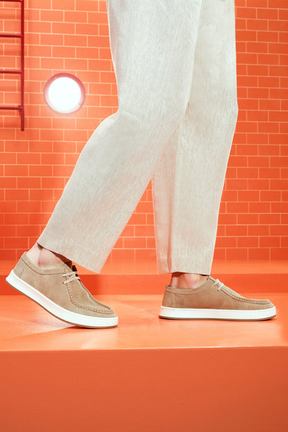 Erkek Bej Bağcıklı Süet Deri Casual Ayakkabı