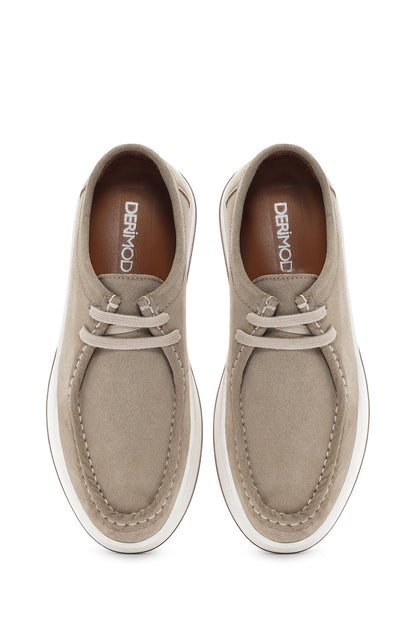 Erkek Bej Bağcıklı Süet Deri Casual Ayakkabı