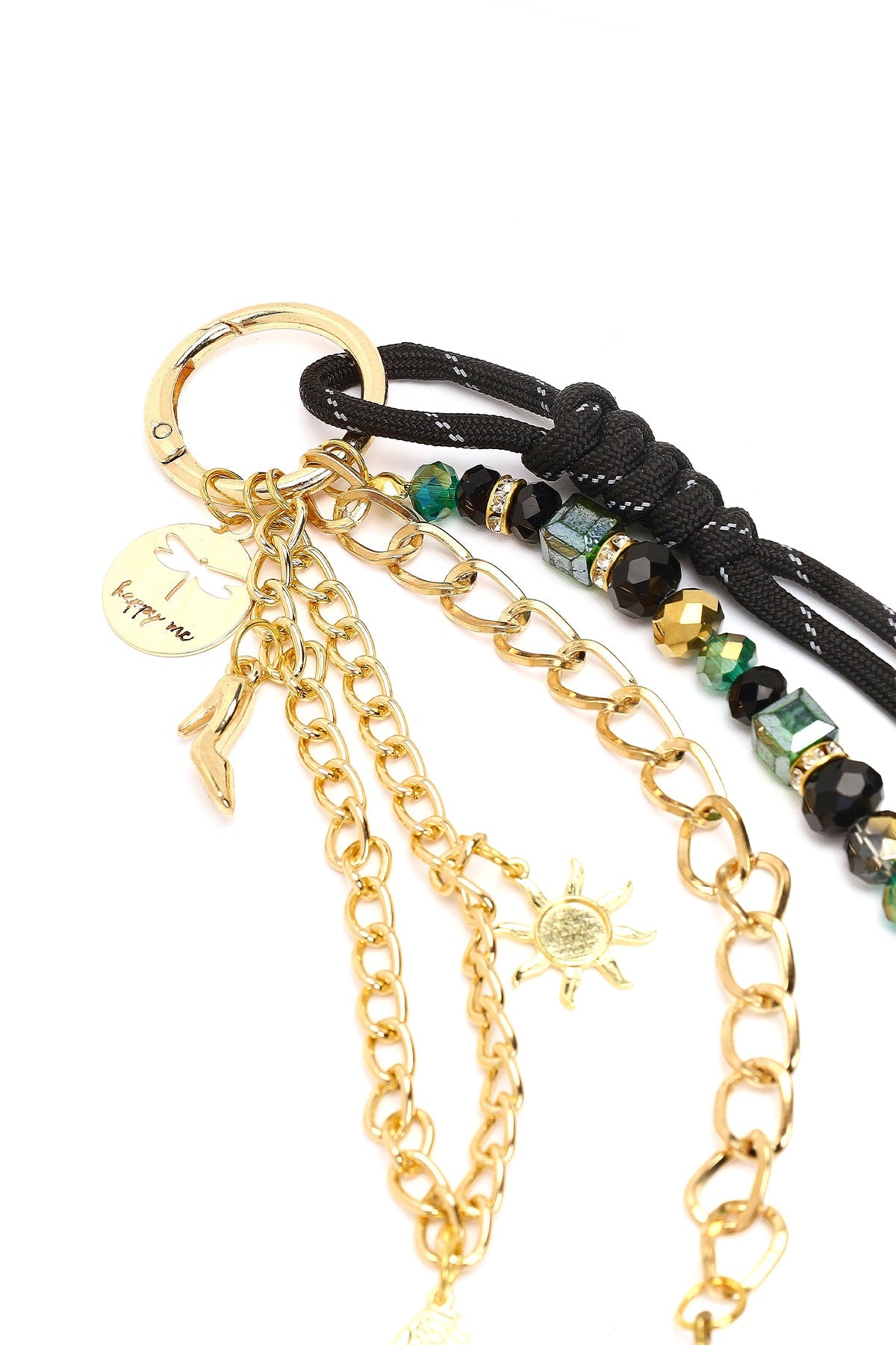 Kadın Siyah Zincir Detaylı Boncuklu Metal Charm