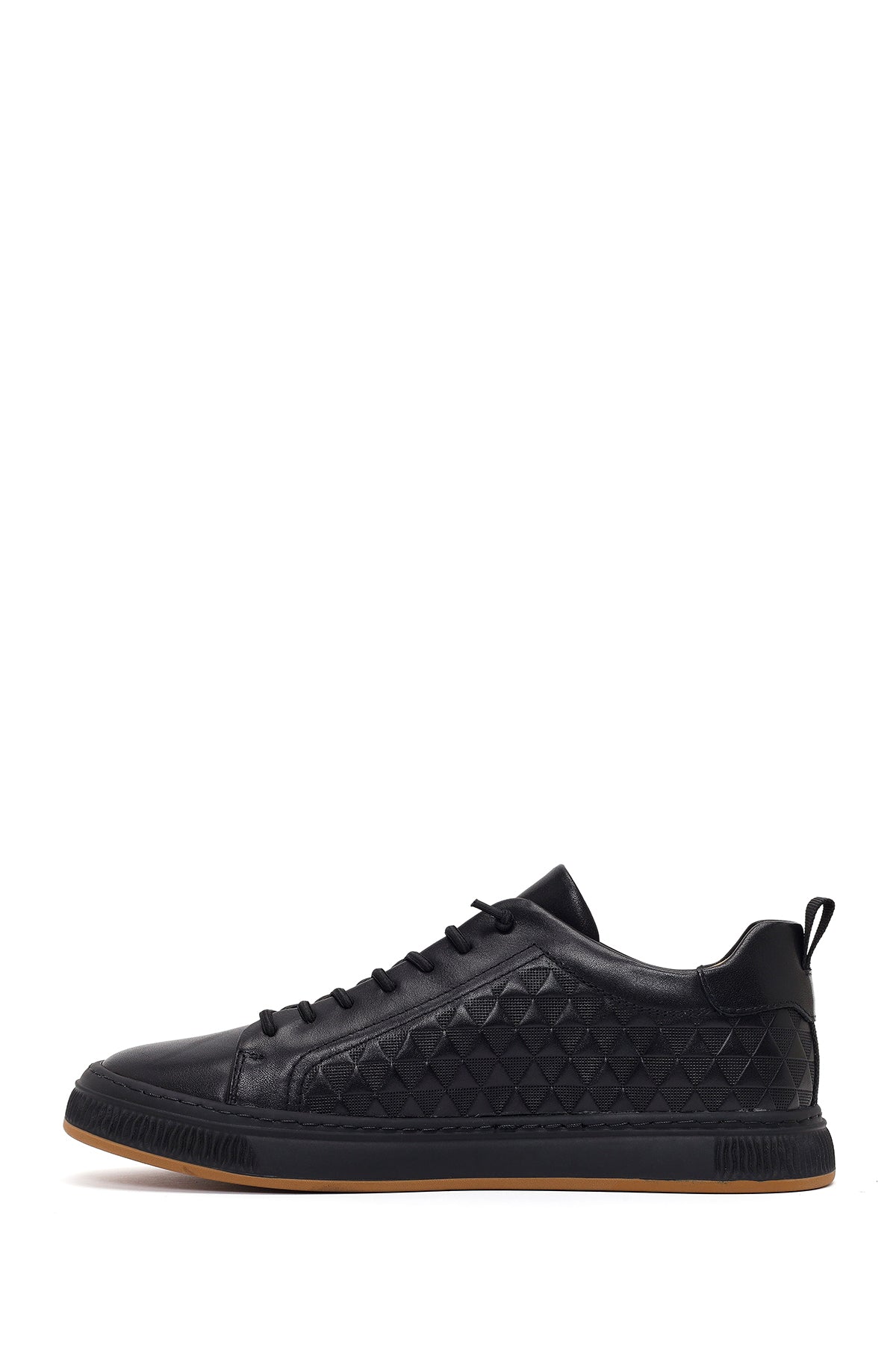 Erkek Siyah Bağcıklı Baskılı Deri Sneaker