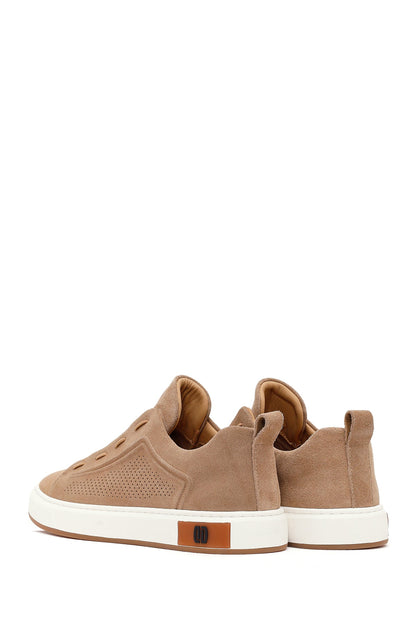 Erkek Bej Bağcıklı Süet Deri Sneaker