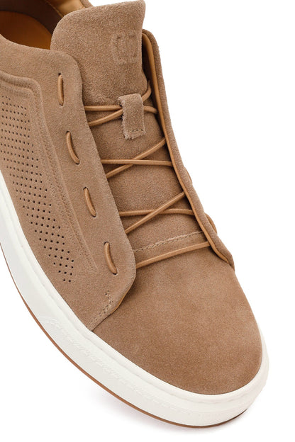 Erkek Bej Bağcıklı Süet Deri Sneaker