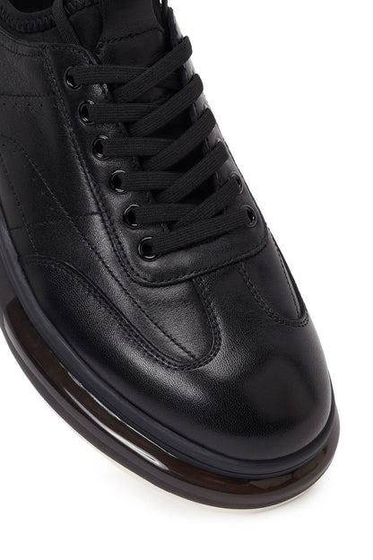 Erkek Siyah Bağcıklı Kalın Tabanlı Deri Sneaker