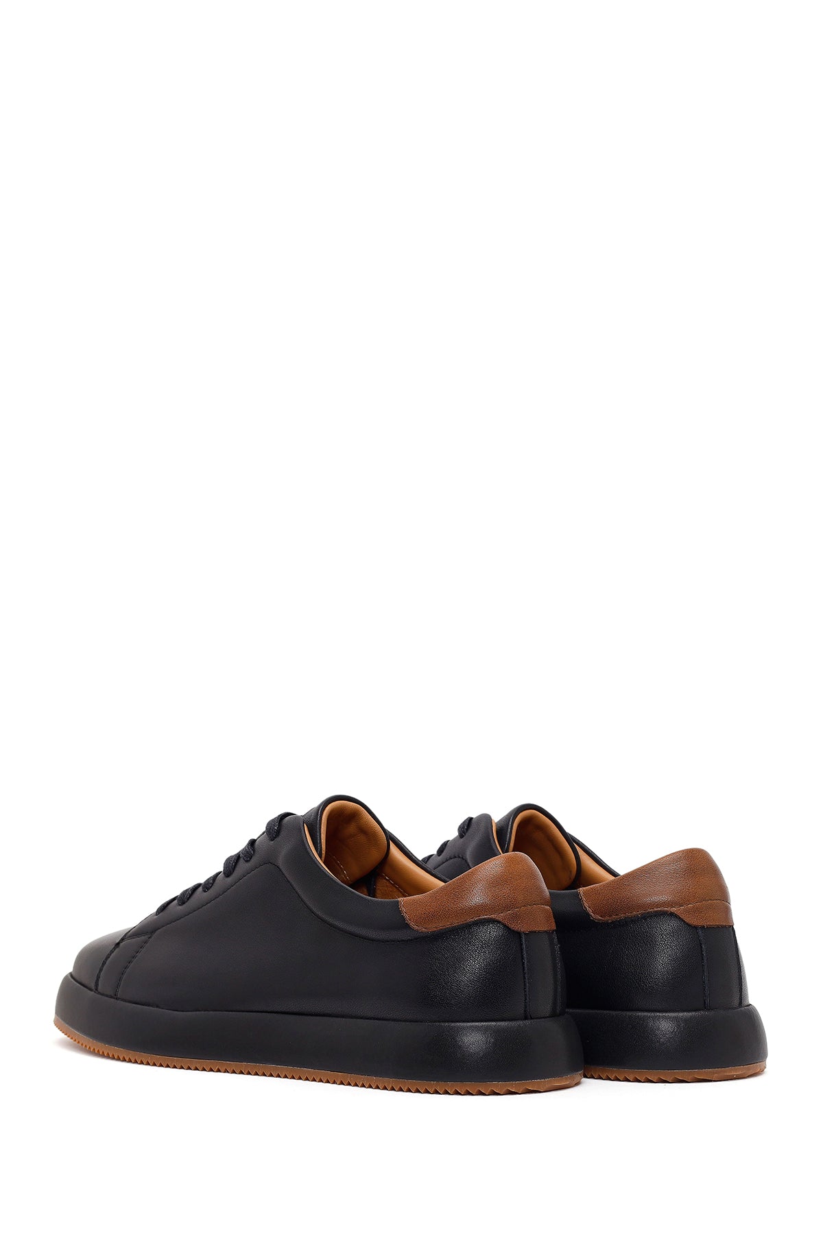 Erkek Siyah Bağcıklı Deri Sneaker