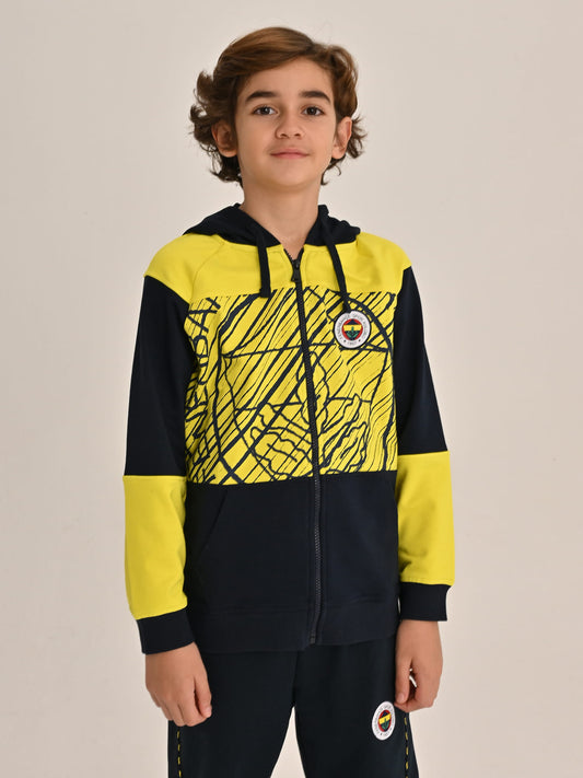 Fenerbahçe Sarı Lacivert Tribün Brush Detaylı Çocuk Sweatshirt