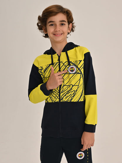 Fenerbahçe Sarı Lacivert Tribün Brush Detaylı Çocuk Sweatshirt