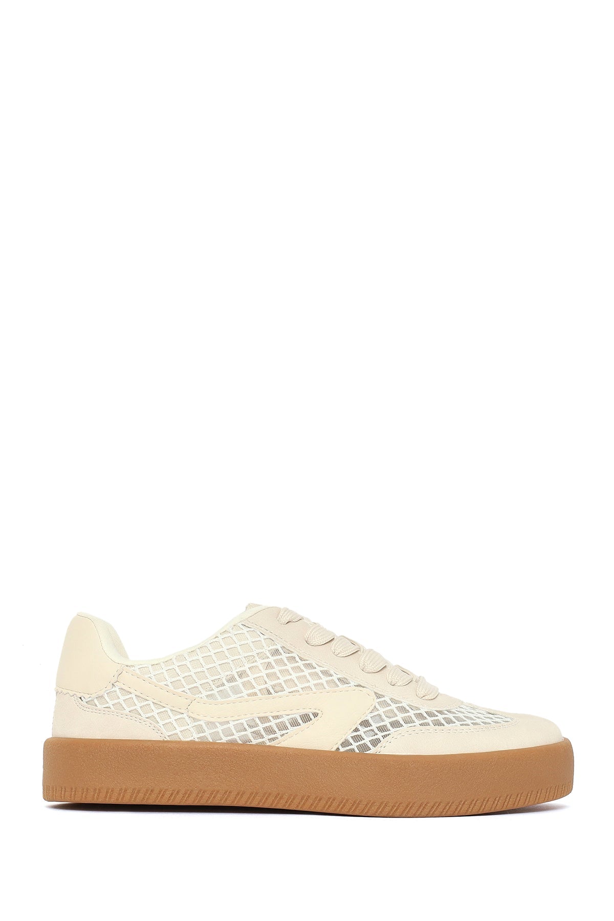 Kadın Bej Bağcıklı Kumaş Sneaker