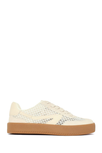 Kadın Bej Bağcıklı Kumaş Sneaker