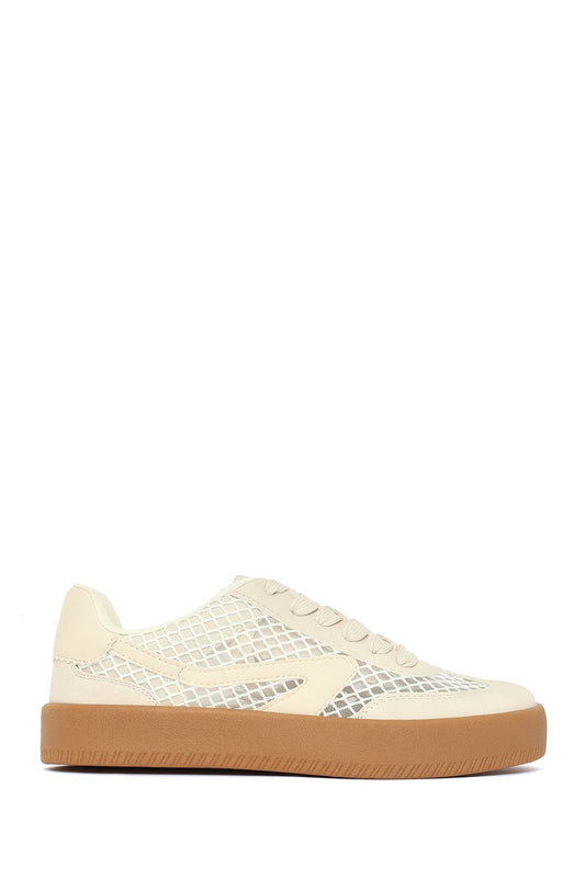 Kadın Bej Bağcıklı Kumaş Sneaker