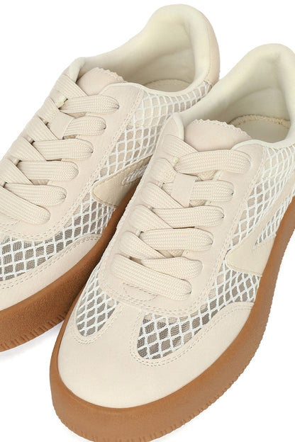 Kadın Bej Bağcıklı Kumaş Sneaker