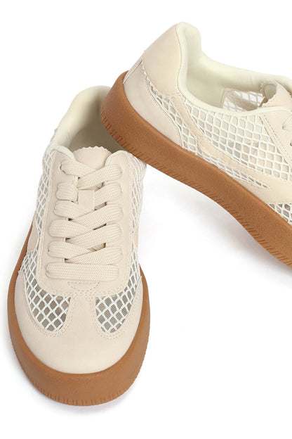 Kadın Bej Bağcıklı Kumaş Sneaker