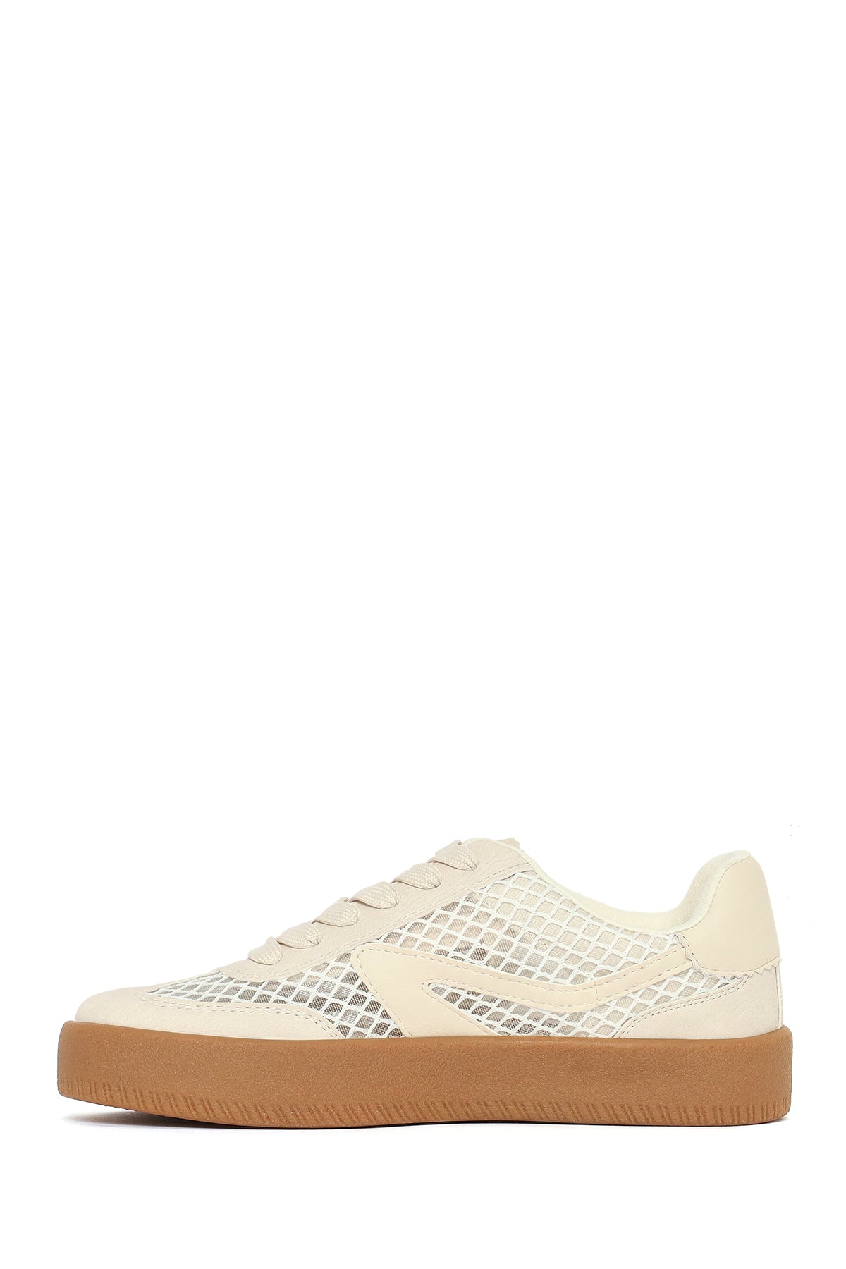Kadın Bej Bağcıklı Kumaş Sneaker