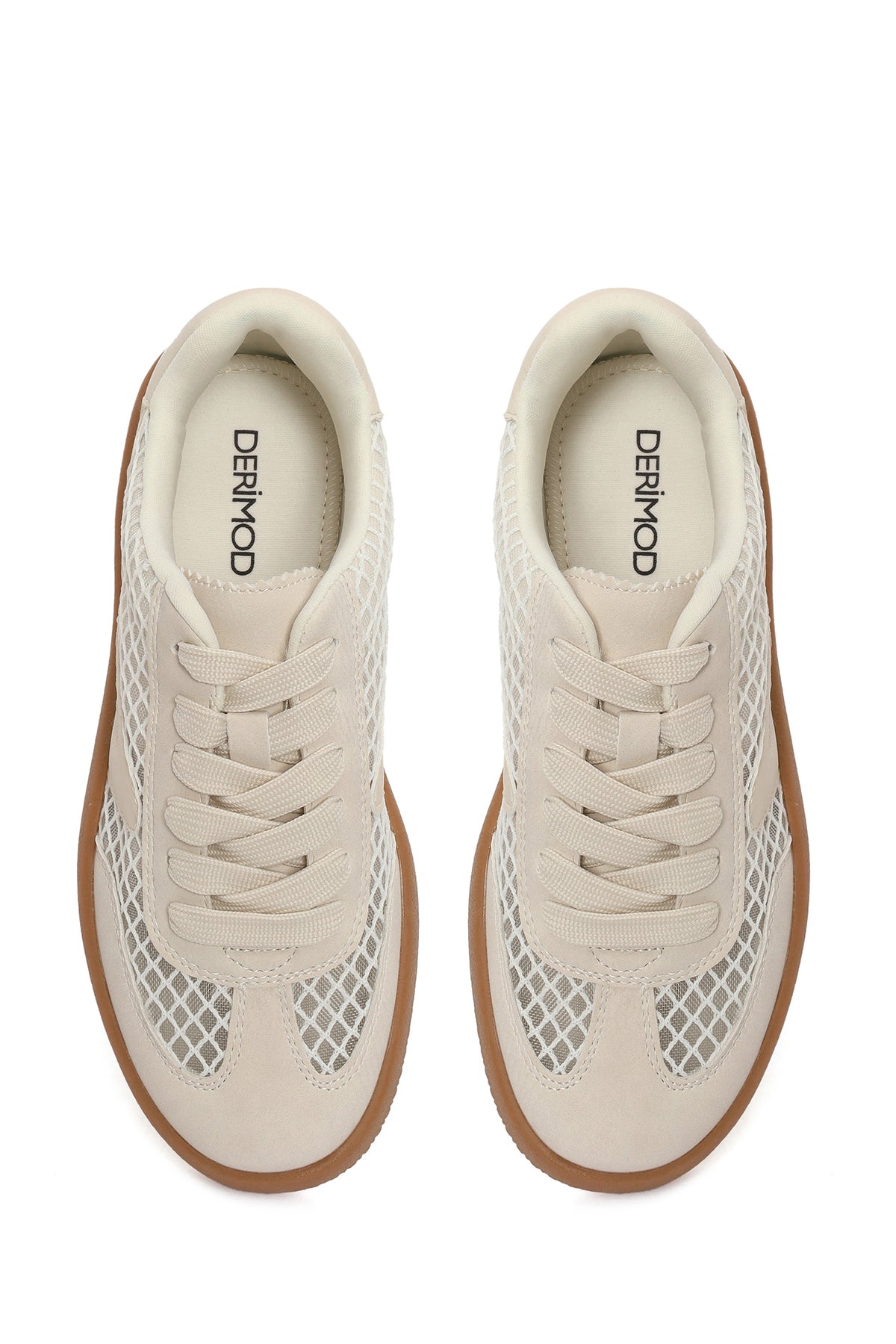 Kadın Bej Bağcıklı Kumaş Sneaker