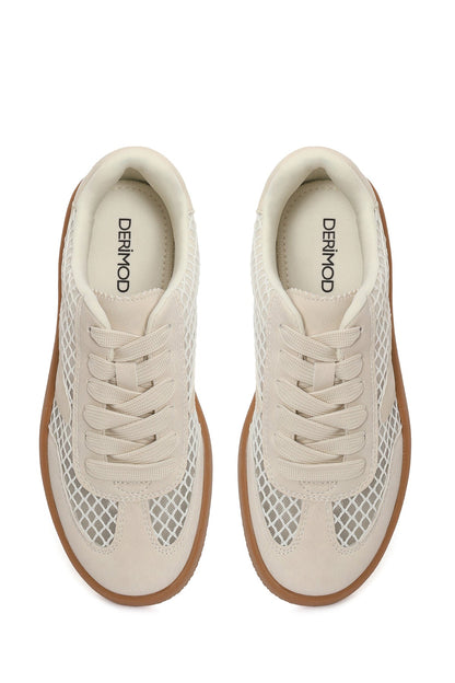 Kadın Bej Bağcıklı Kumaş Sneaker